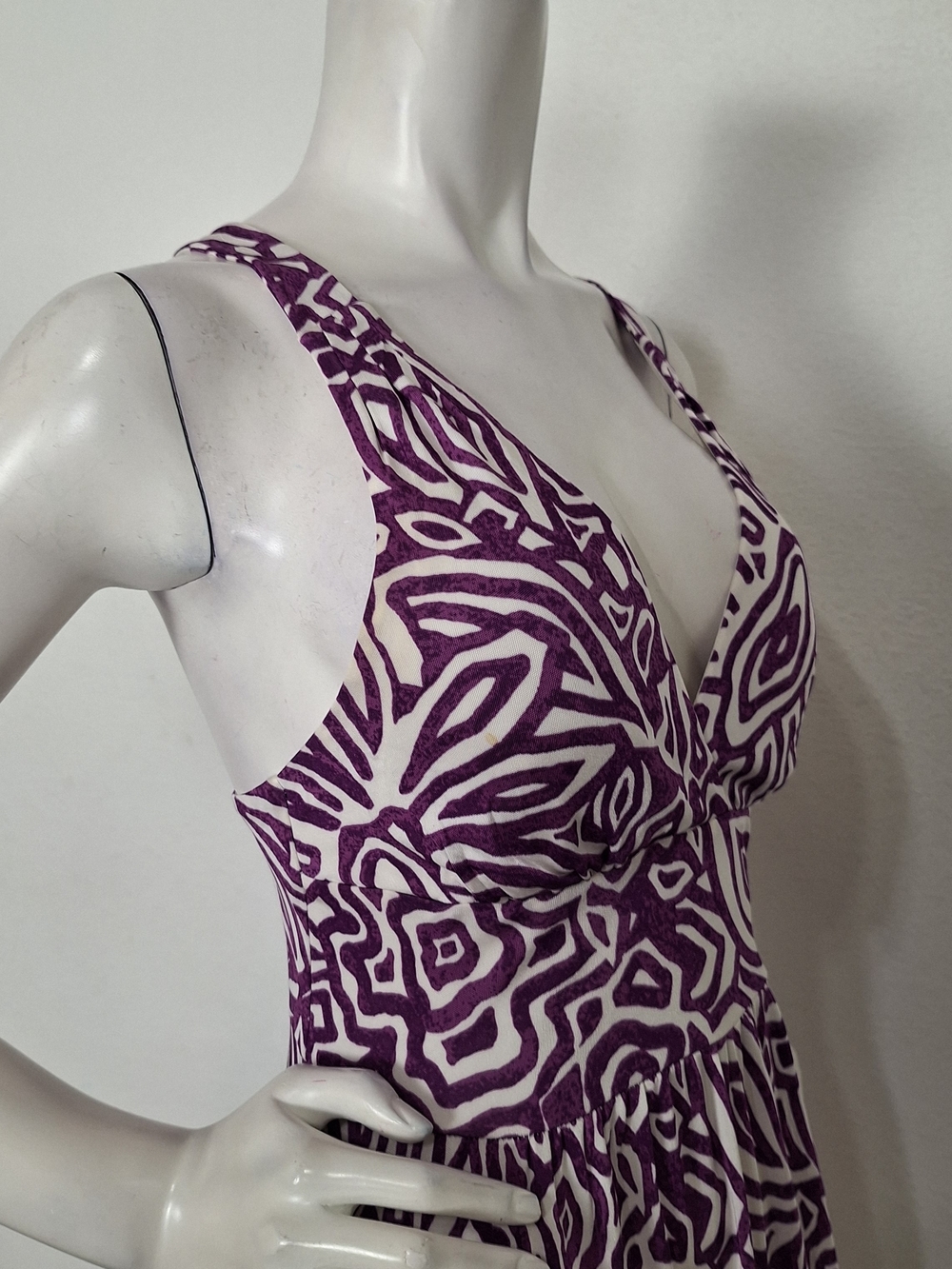 Banana Republic Purple & White Silk Blend Criss Cross Back Midi Dress Size S - Picture 7 of 15